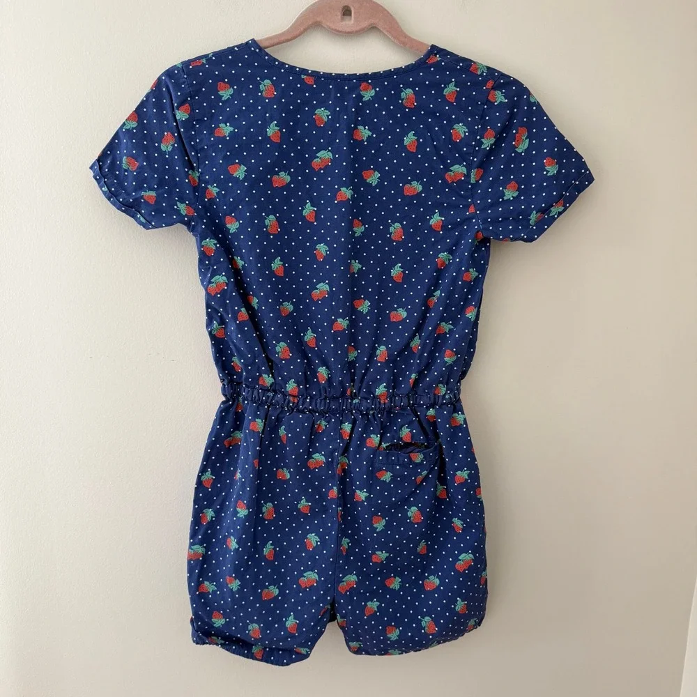 Boden Girls Navy Blue Strawberry Polka Dot Cotton‎ Romper Jumpsuit 11-12Y 152cm
